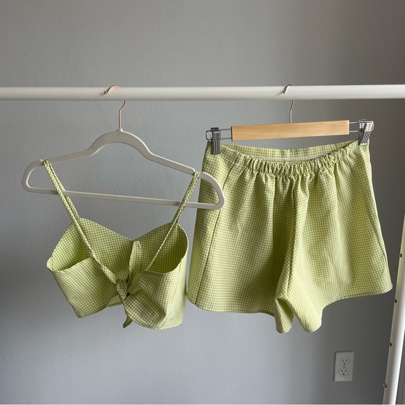 Purrr Melrose Handmade Lime Green Gingham Summer Matching Set - Crop Top & Skort - Picture 6 of 10